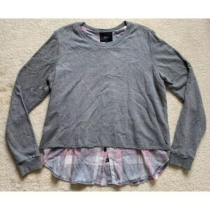 Rails 2FER Top Womens M Charcoal Pink Plaid Layered Sweatshirt 90s Skater Grunge